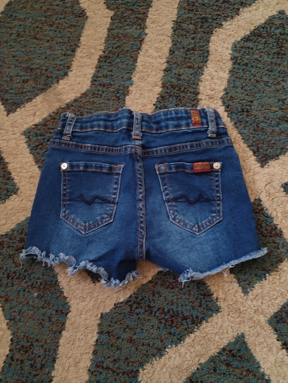 7 For All Mankind Dark Blue Denim Frayed Hem Girls' Shorts